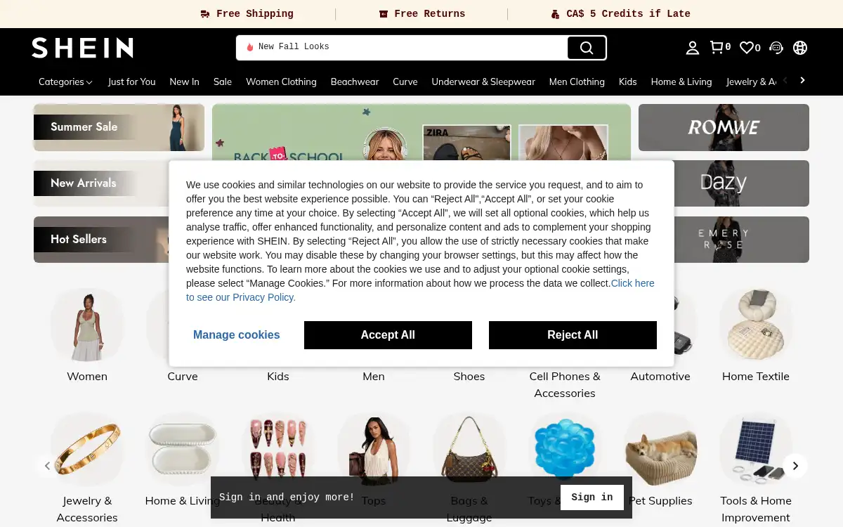 www.shein.com screenshot