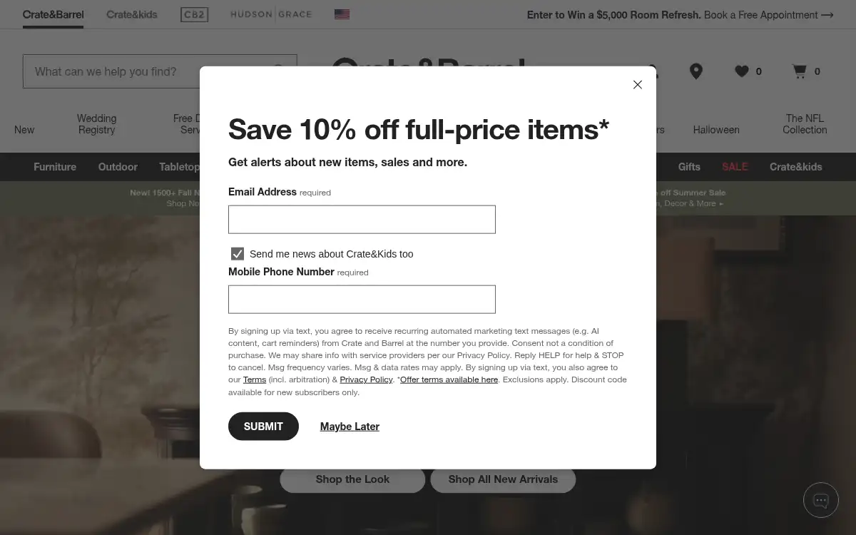 www.crateandbarrel.com screenshot