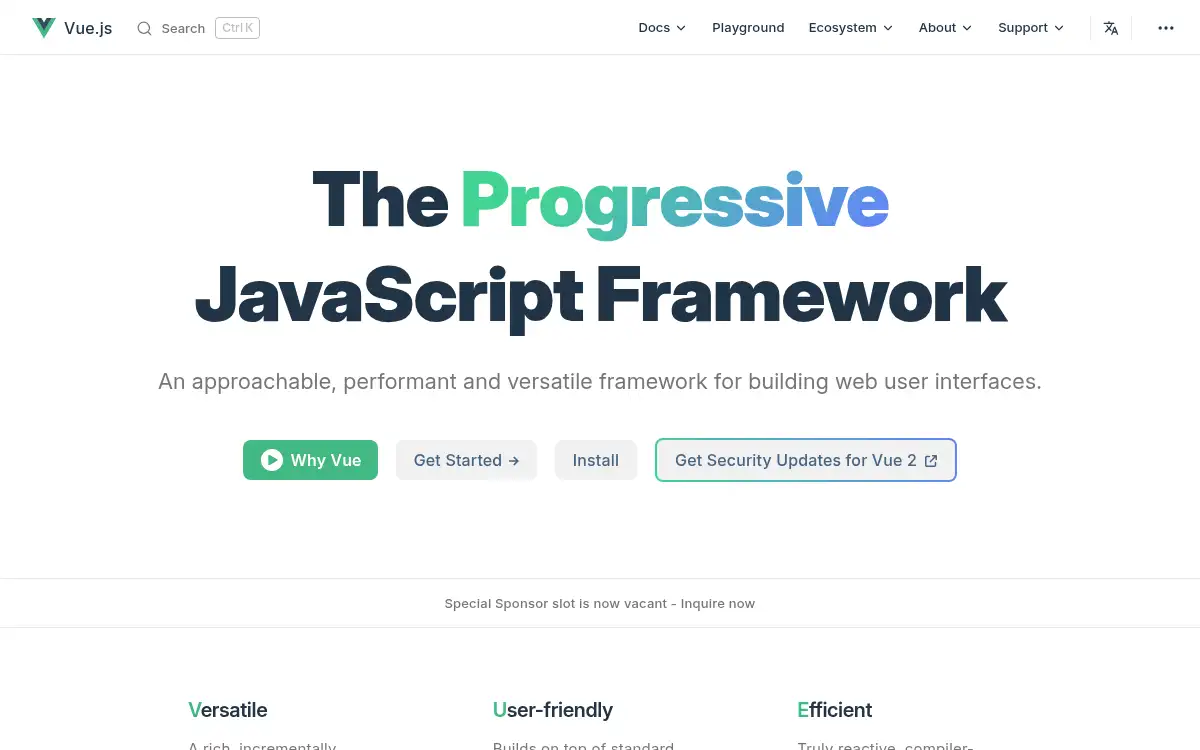 www.vuejs.org screenshot