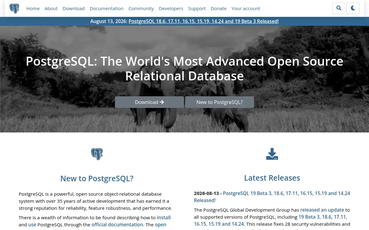 www.postgresql.org screenshot