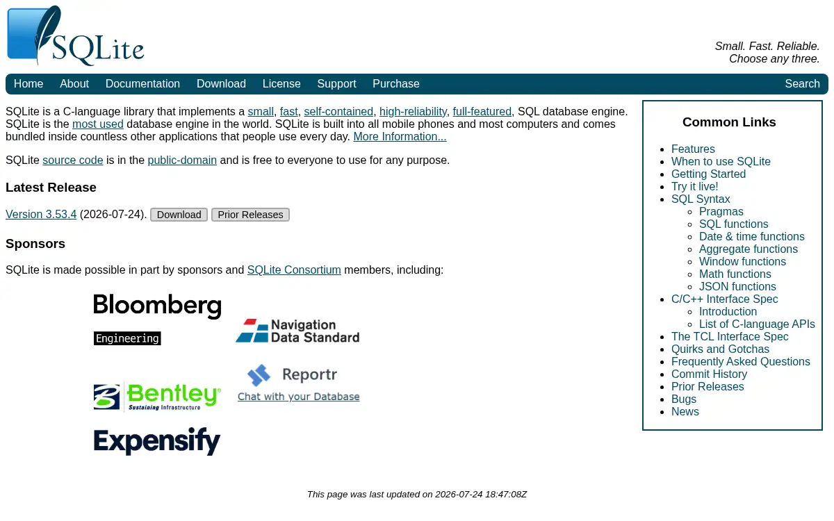 www.sqlite.org screenshot