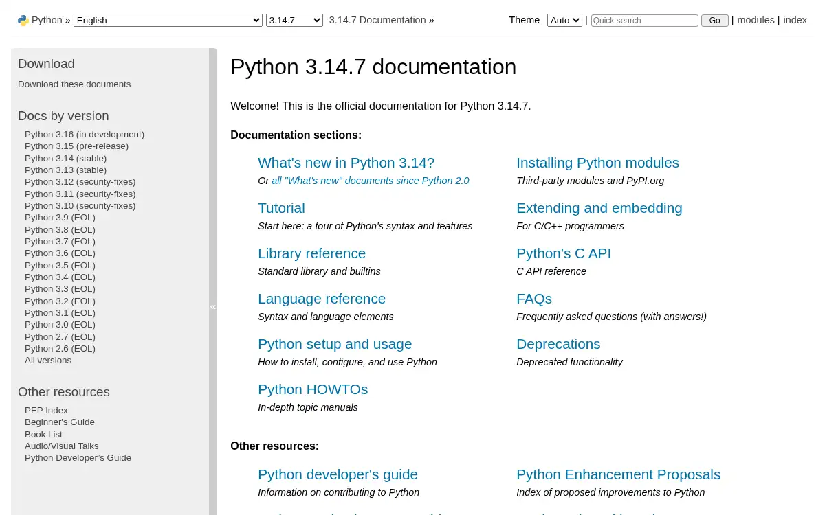 docs.python.org screenshot