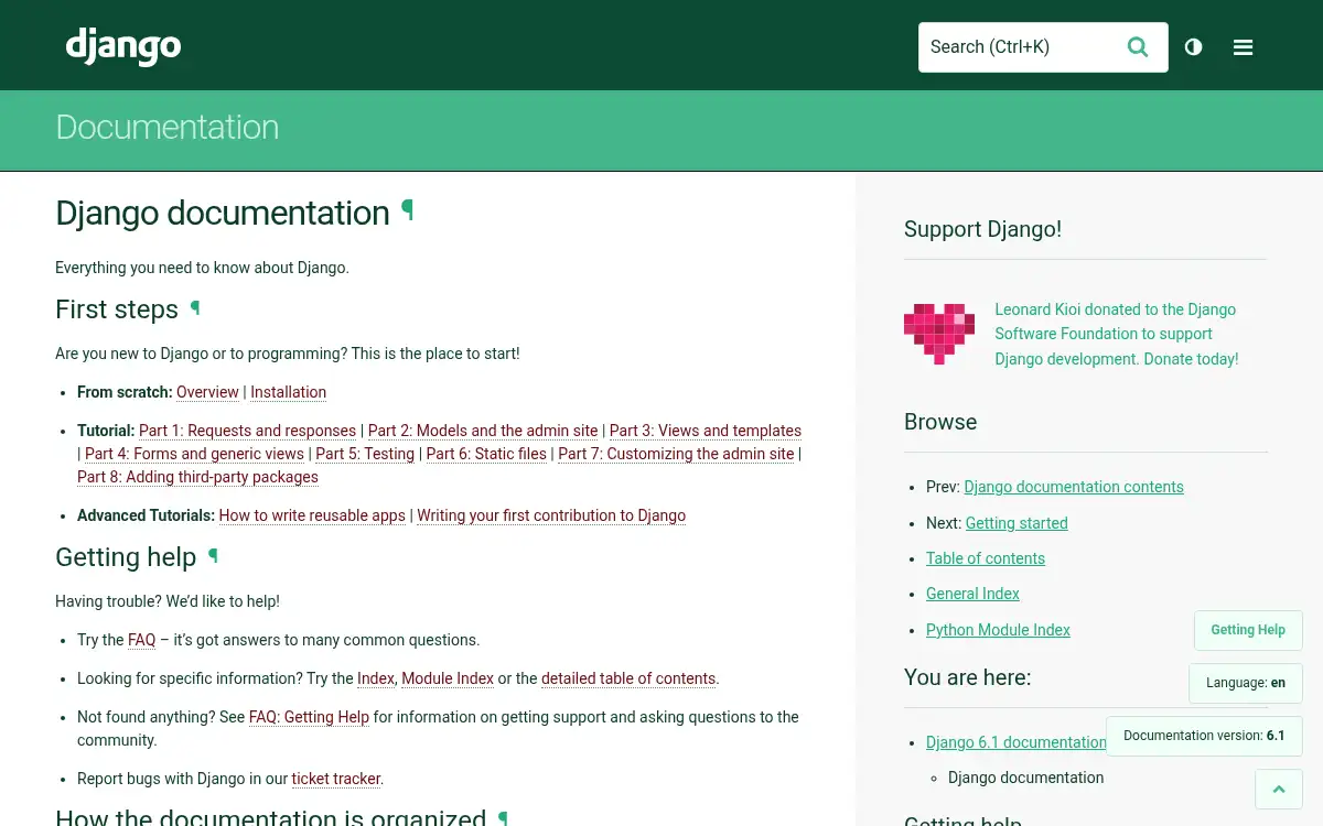 docs.djangoproject.com screenshot