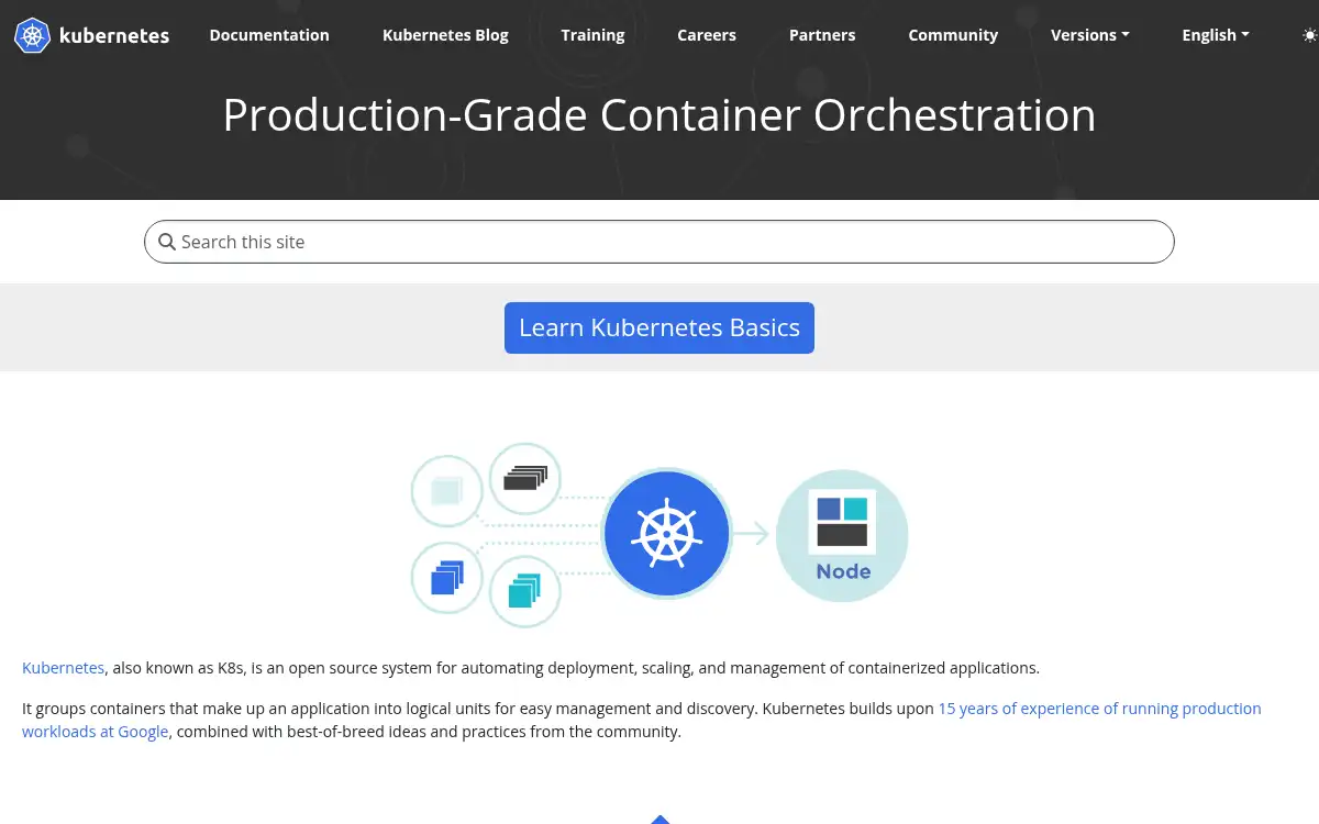 kubernetes.io screenshot