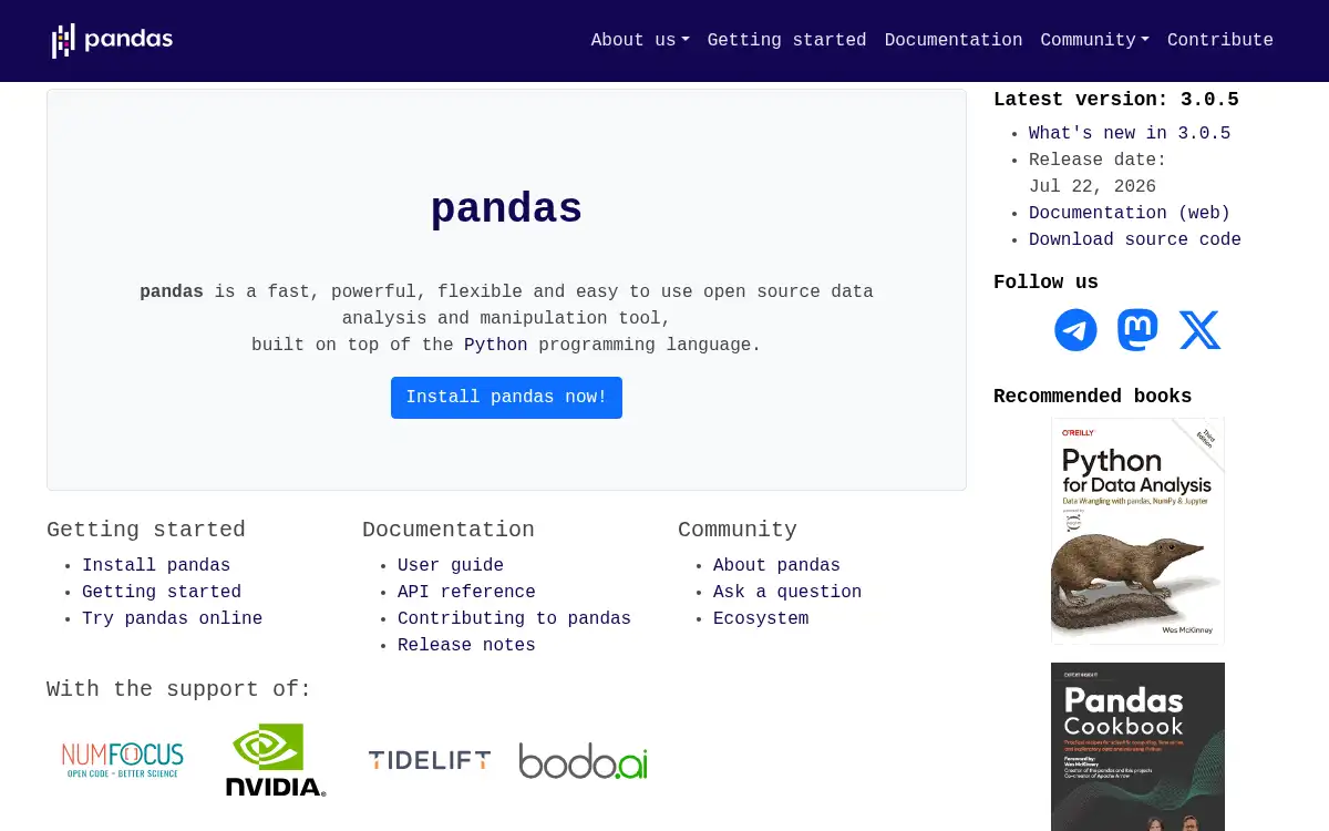 pandas.pydata.org screenshot