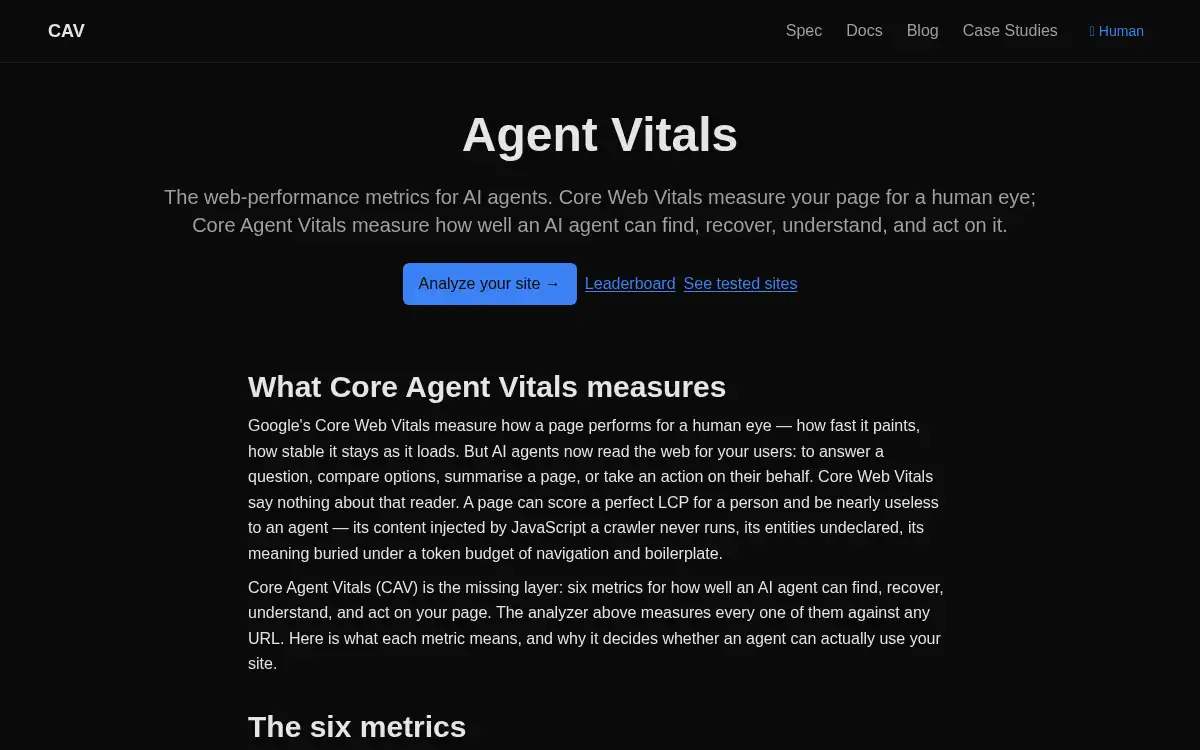 www.agentvitals.dev screenshot