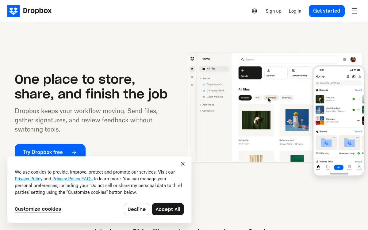www.dropbox.com screenshot