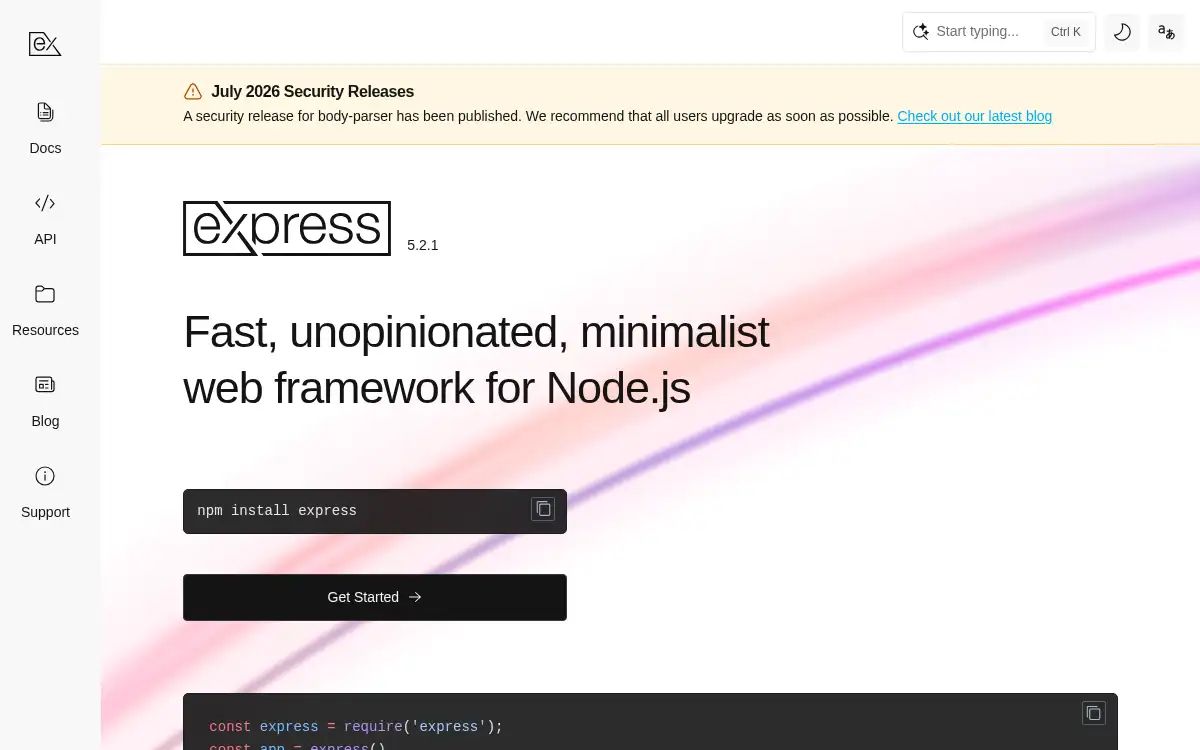 www.expressjs.com screenshot