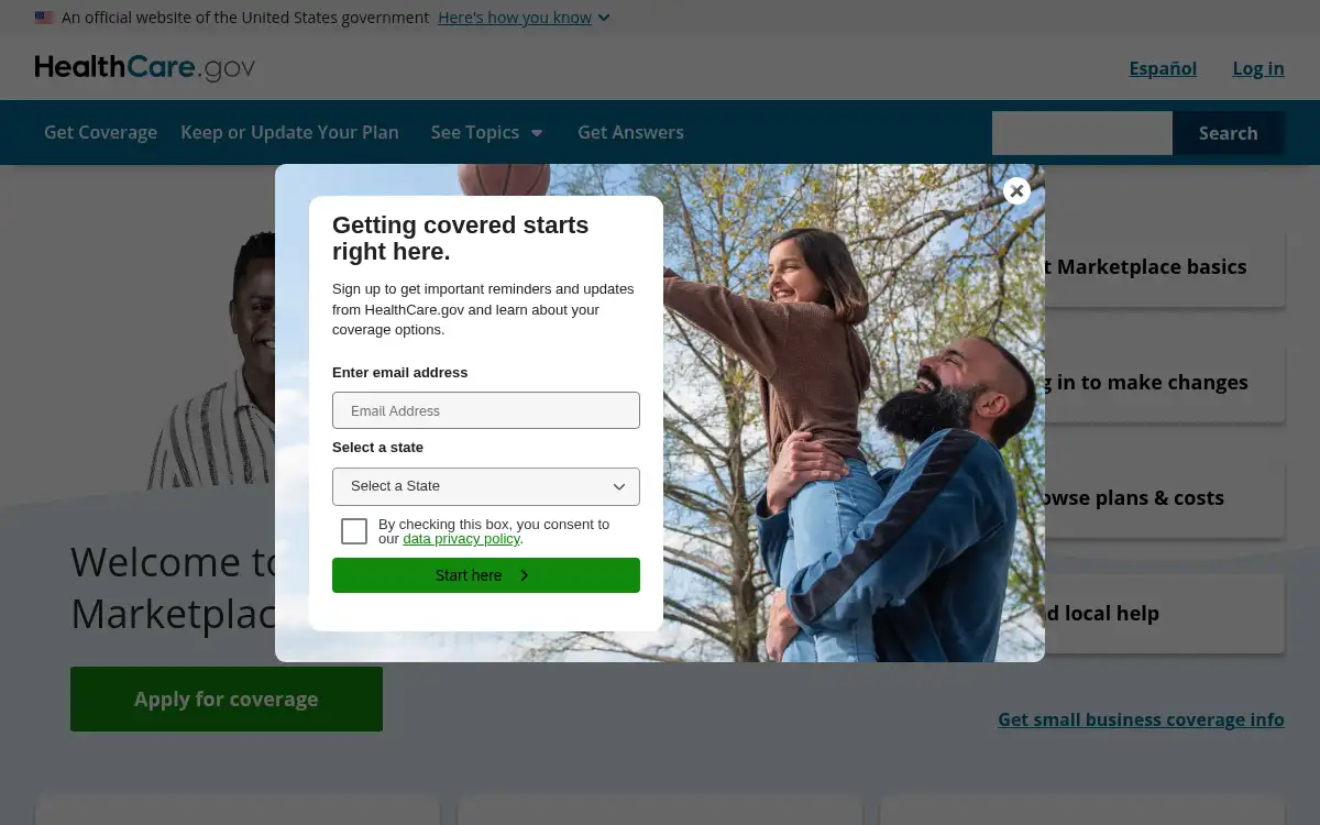 www.healthcare.gov screenshot