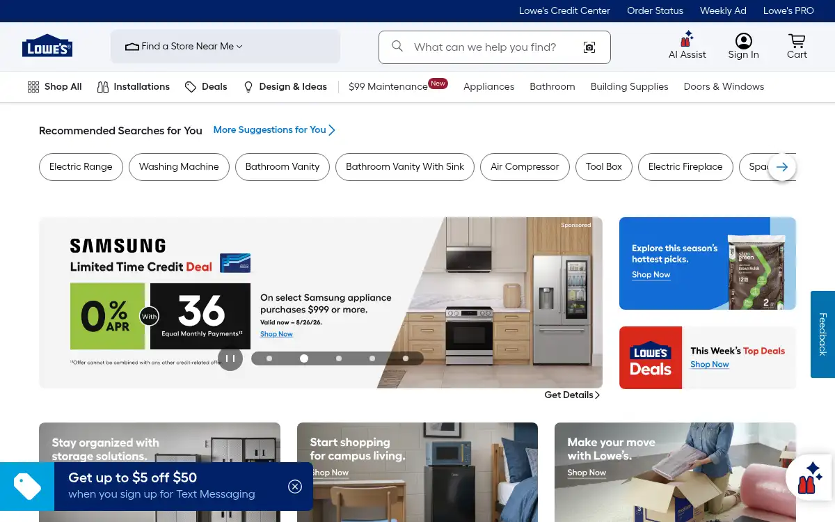 www.lowes.com screenshot