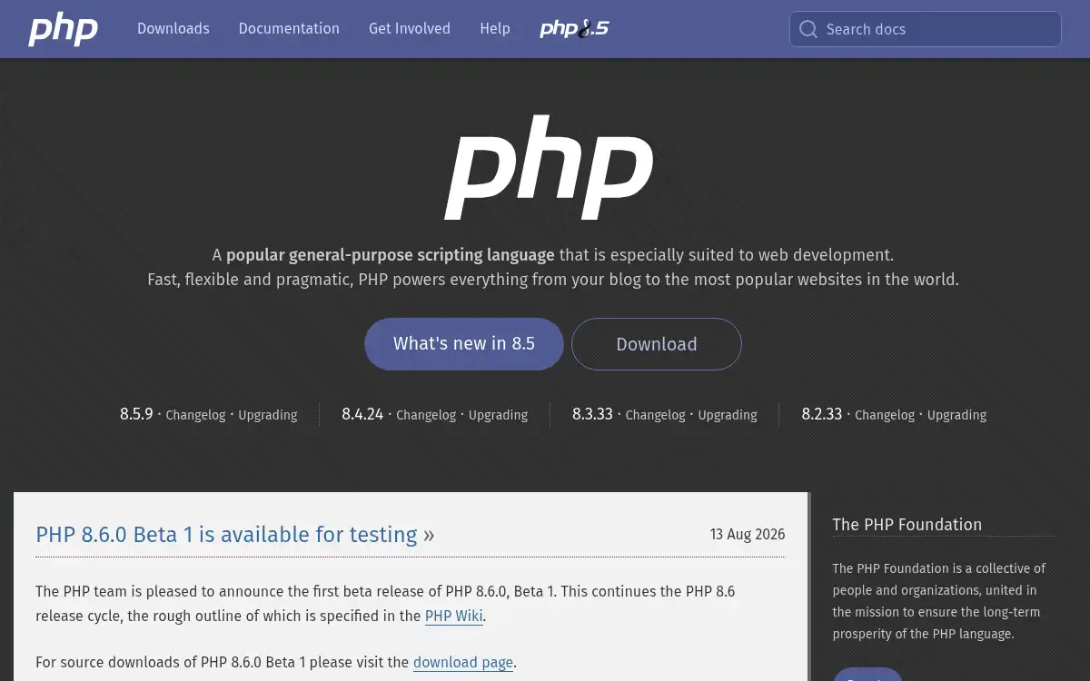 www.php.net screenshot