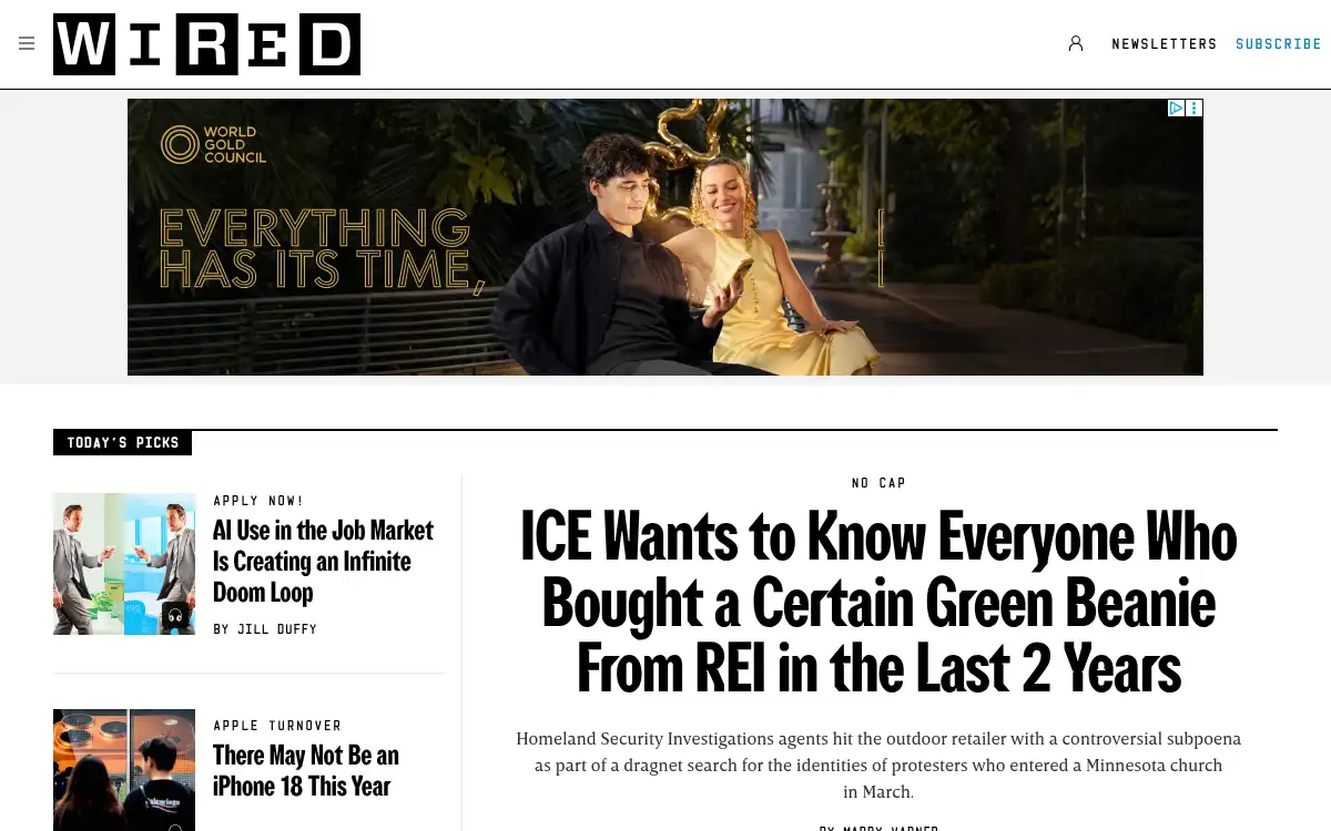 Final screenshot of https://www.wired.com