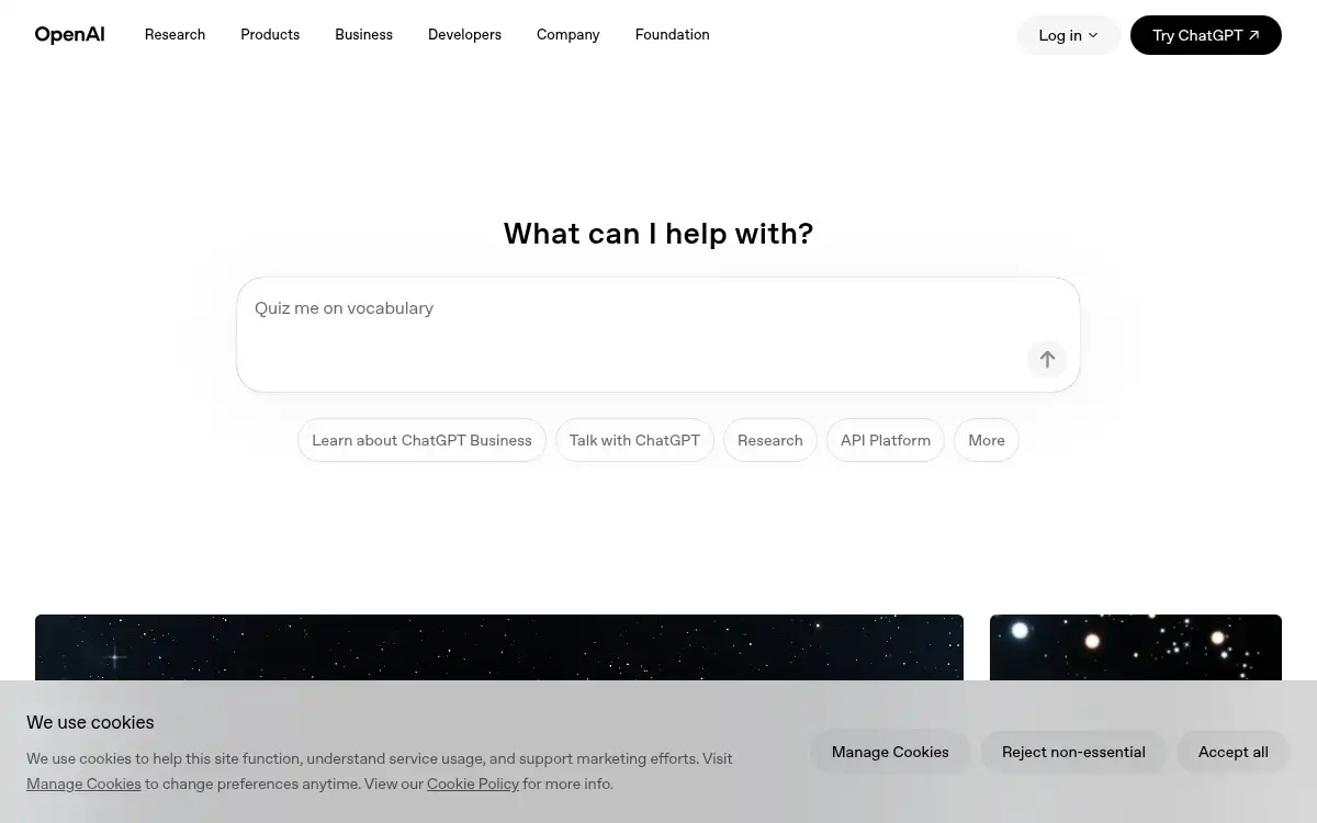 Final screenshot of https://www.openai.com