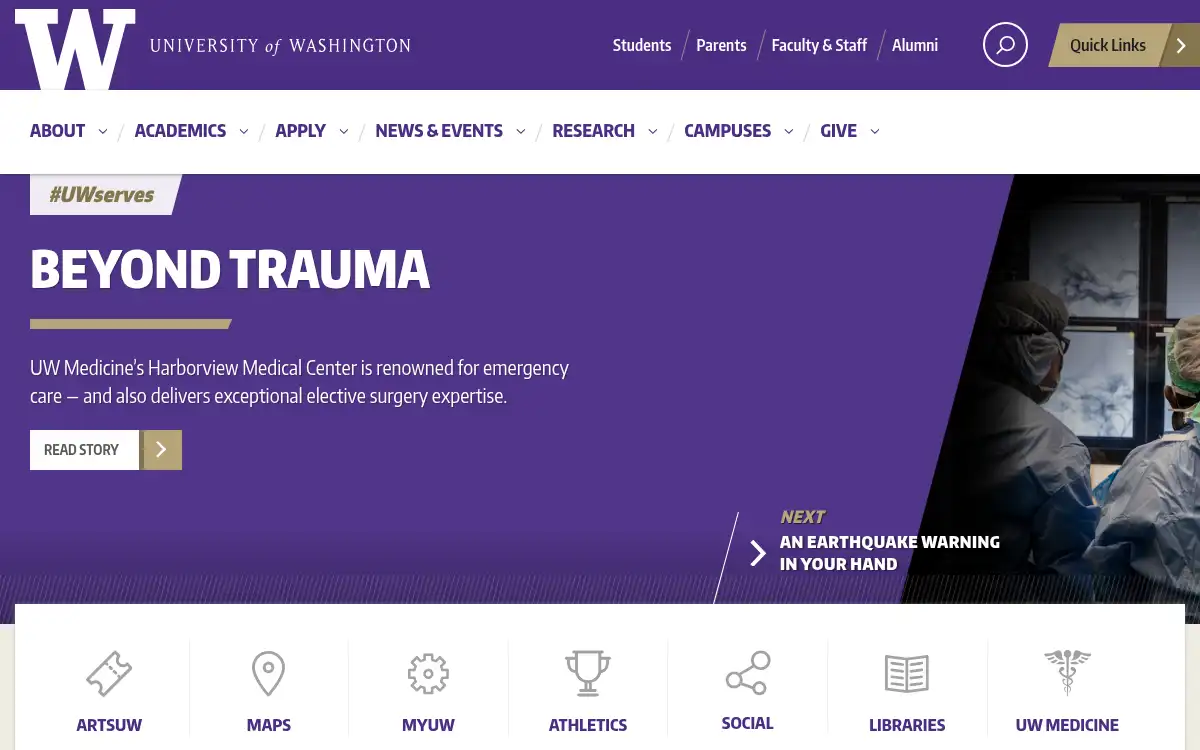 Final screenshot of https://www.washington.edu