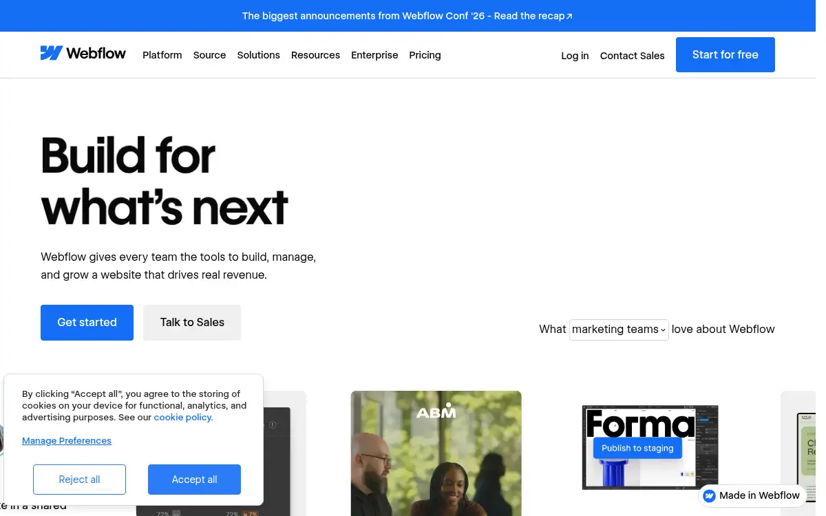 Final screenshot of https://www.webflow.com