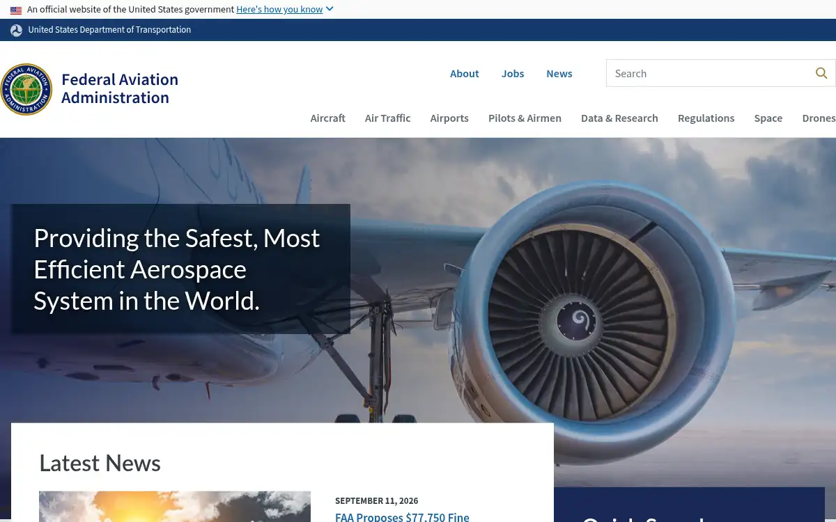 Final screenshot of https://www.faa.gov