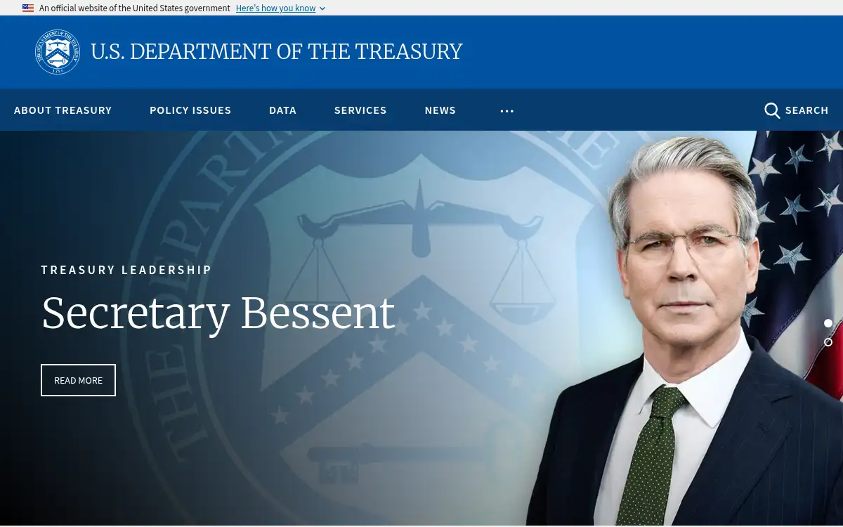 Final screenshot of https://www.treasury.gov