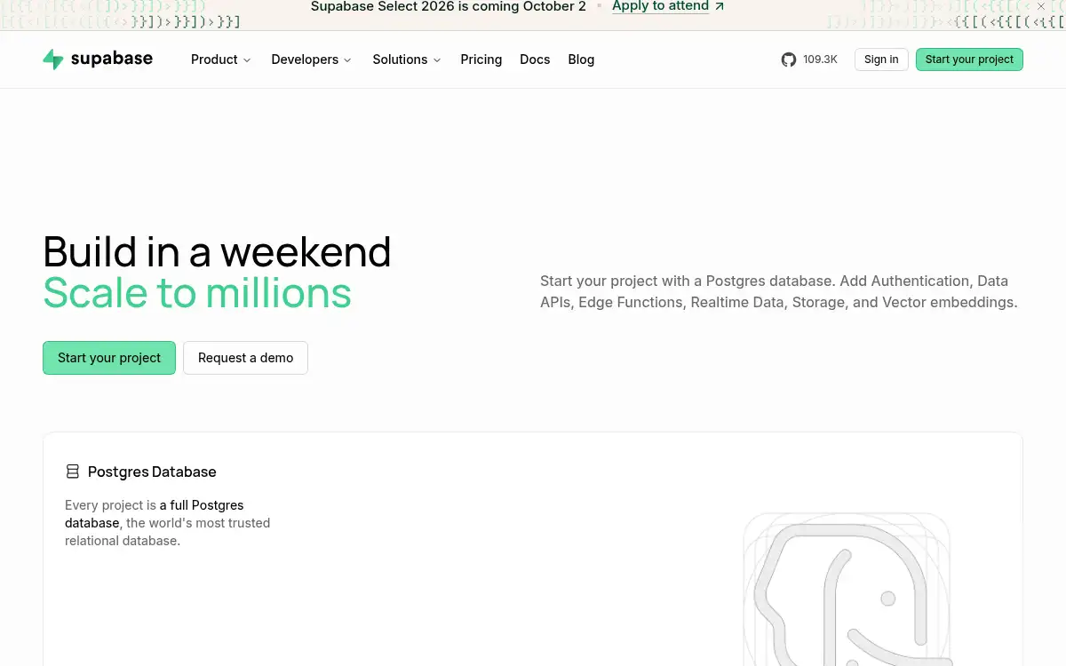 Final screenshot of https://www.supabase.com