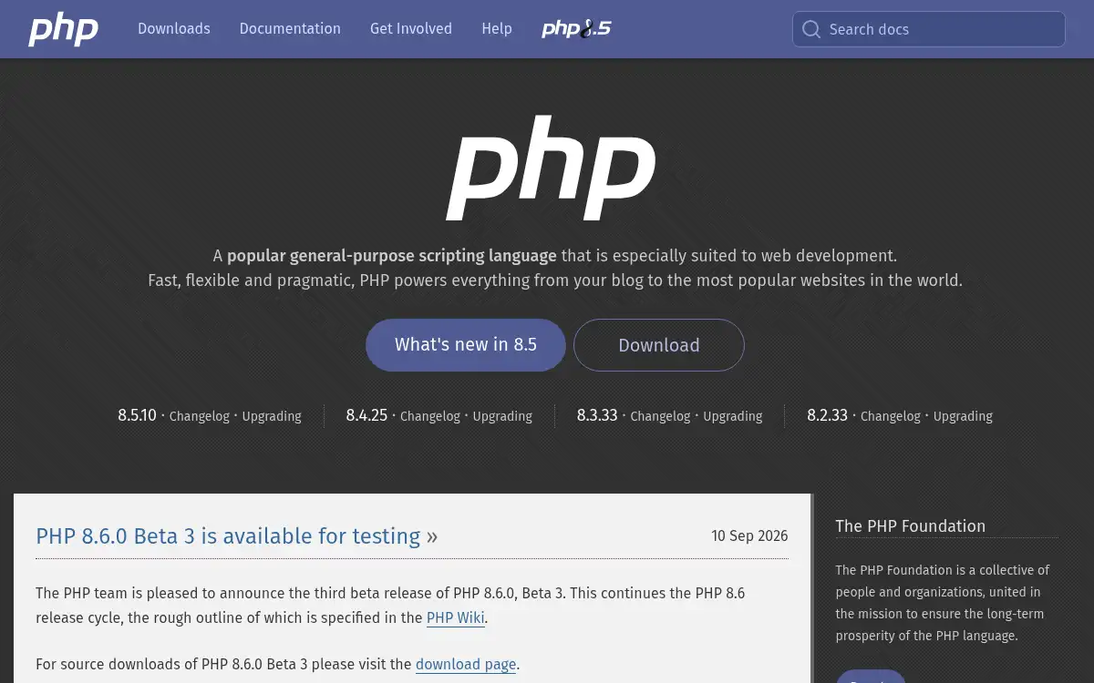Final screenshot of https://www.php.net