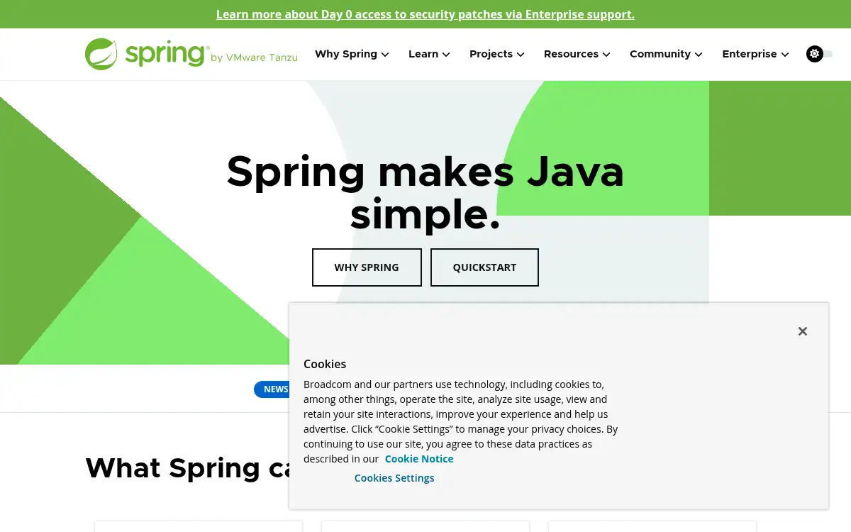 Final screenshot of https://www.spring.io