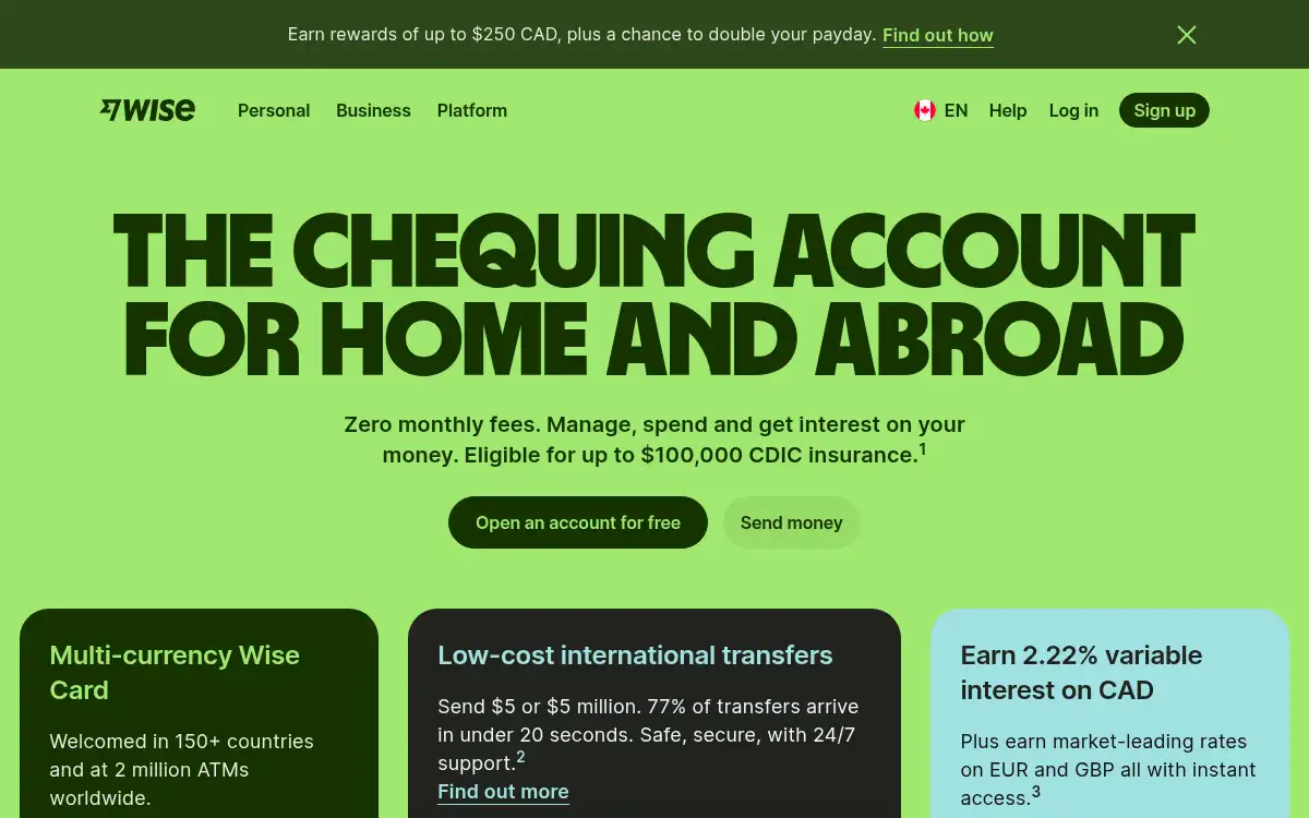 Final screenshot of https://www.wise.com