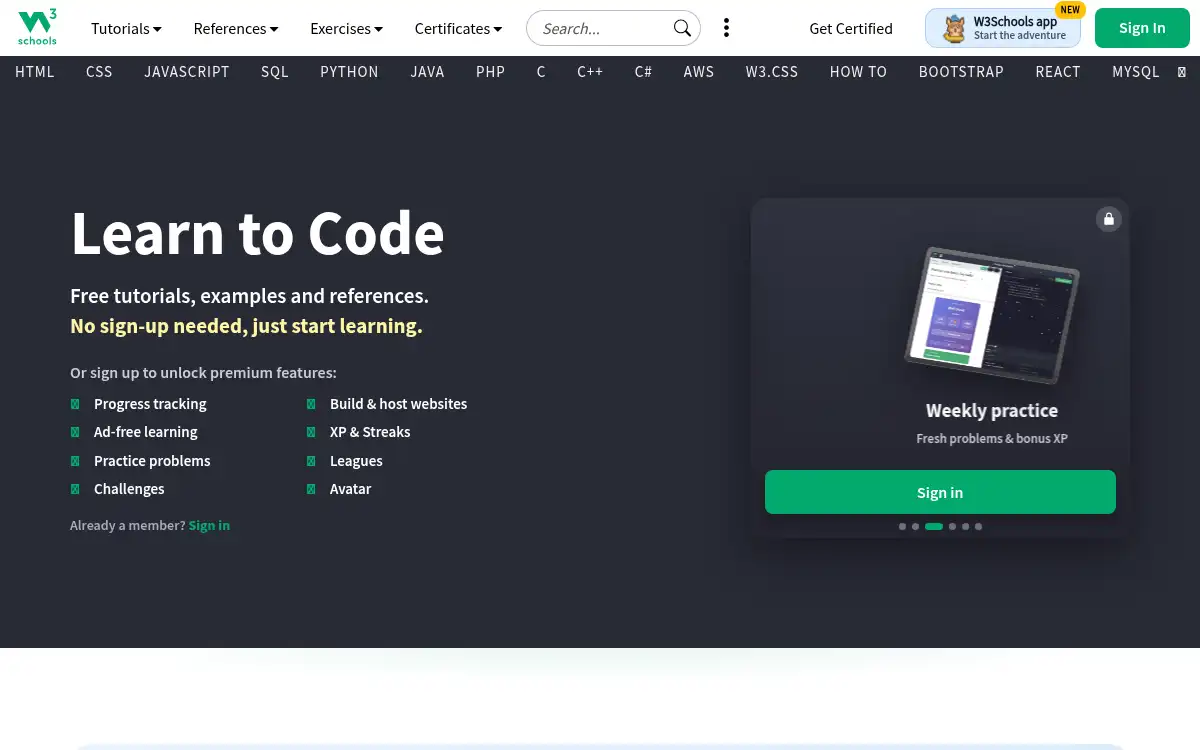 Final screenshot of https://www.w3schools.com