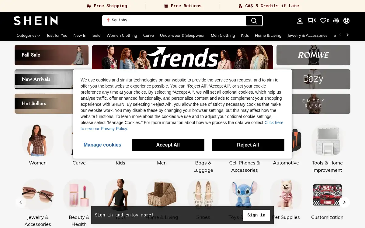 Final screenshot of https://www.shein.com