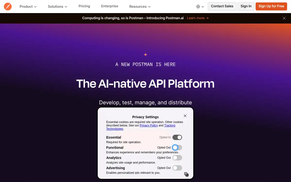 Final screenshot of https://www.postman.com