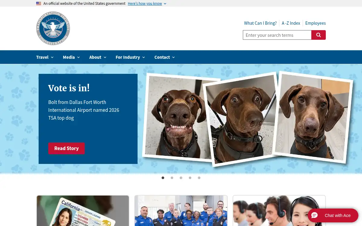 Final screenshot of https://www.tsa.gov
