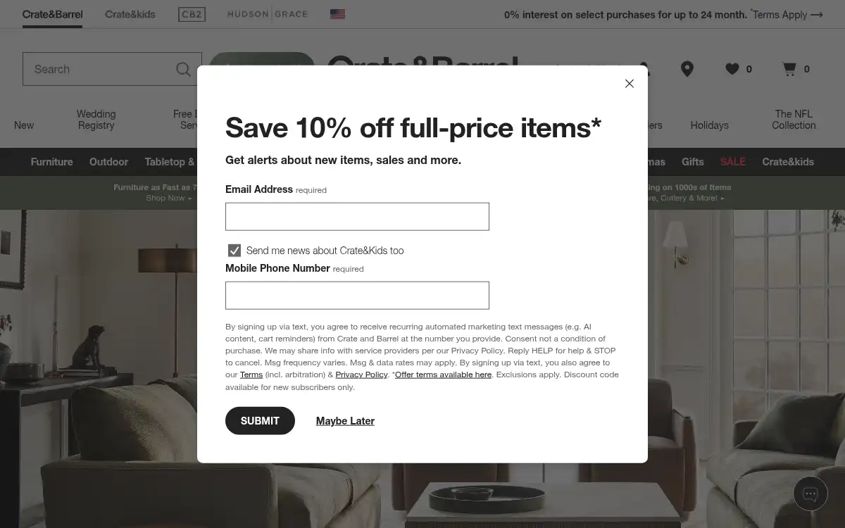 Final screenshot of https://www.crateandbarrel.com