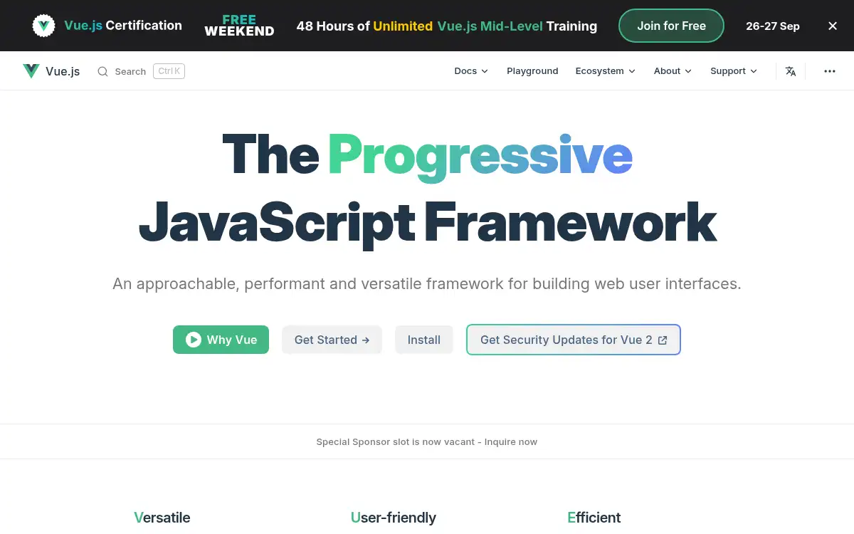 Final screenshot of https://www.vuejs.org