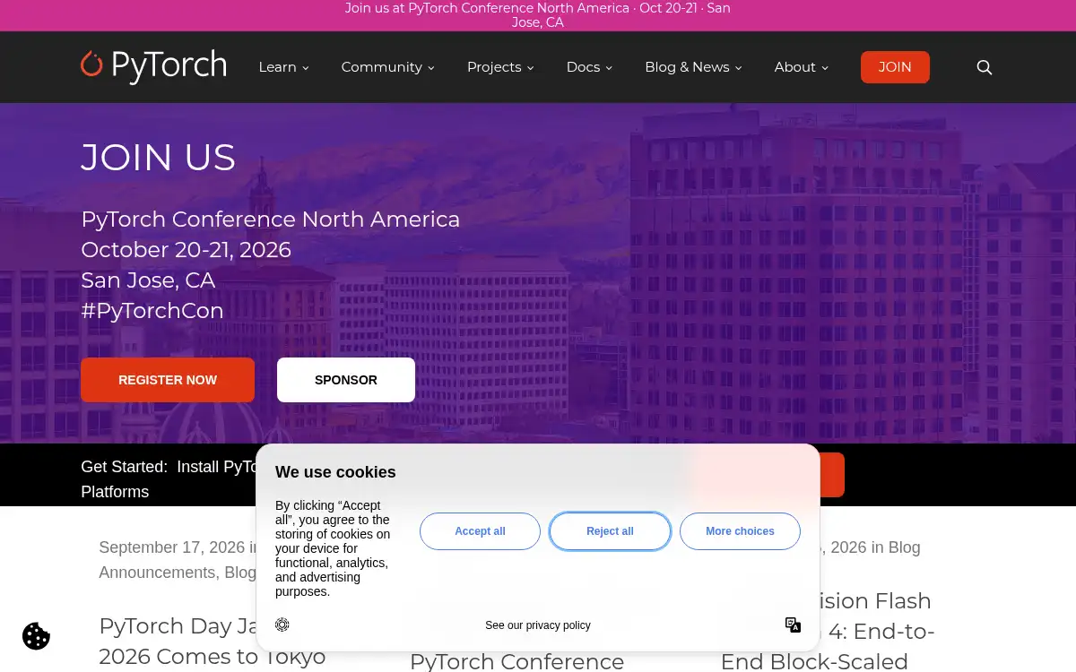 Final screenshot of https://www.pytorch.org