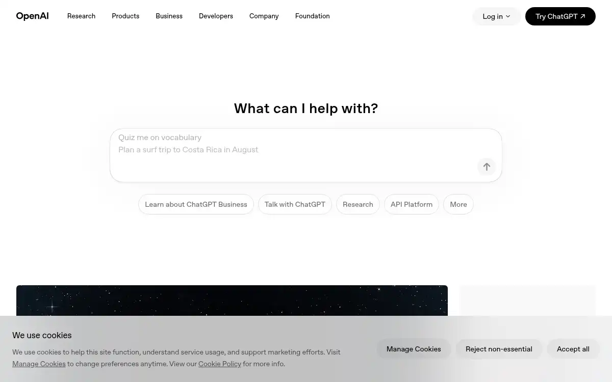 Final screenshot of https://www.openai.com