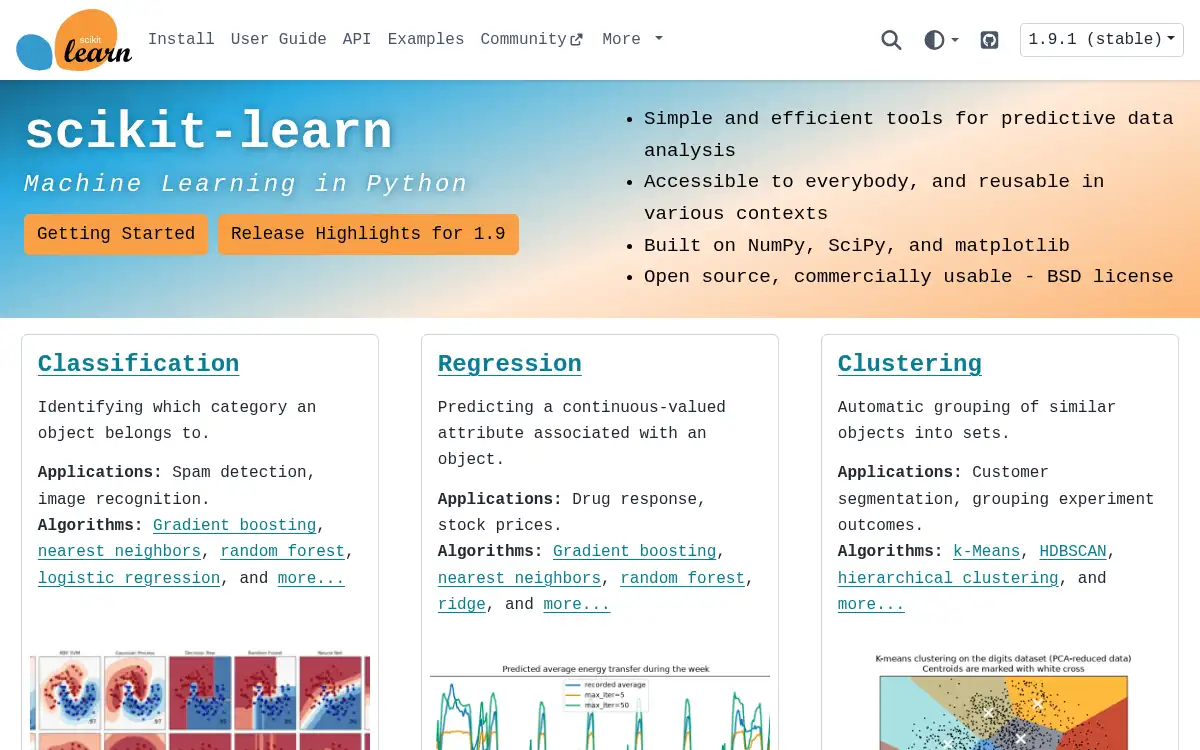 Final screenshot of https://www.scikit-learn.org