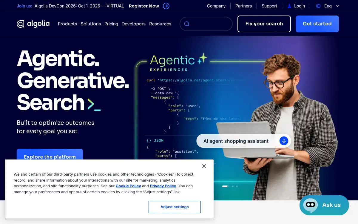 Final screenshot of https://www.algolia.com