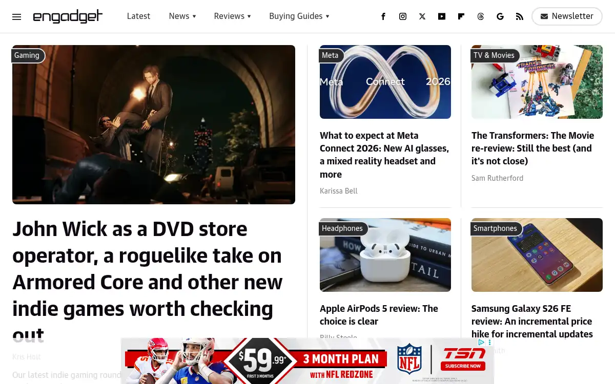Final screenshot of https://www.engadget.com