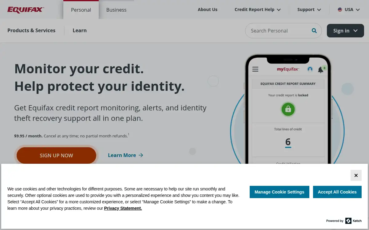 Final screenshot of https://www.equifax.com