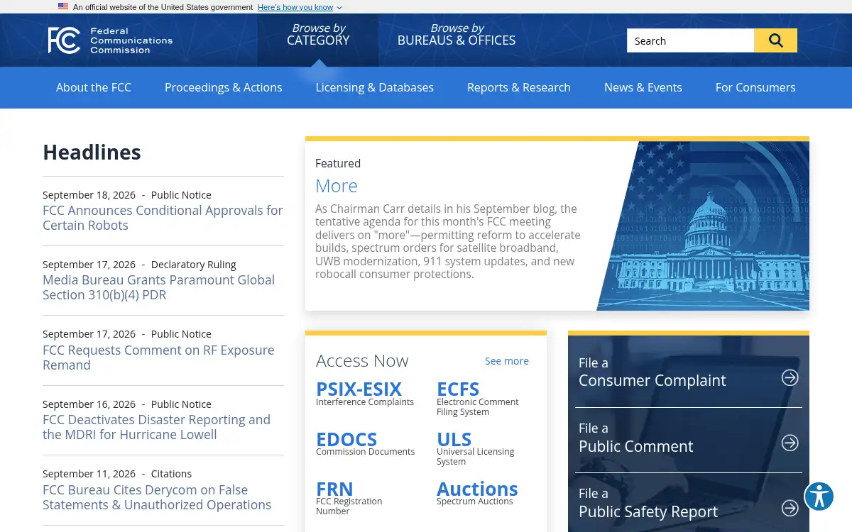 Final screenshot of https://www.fcc.gov