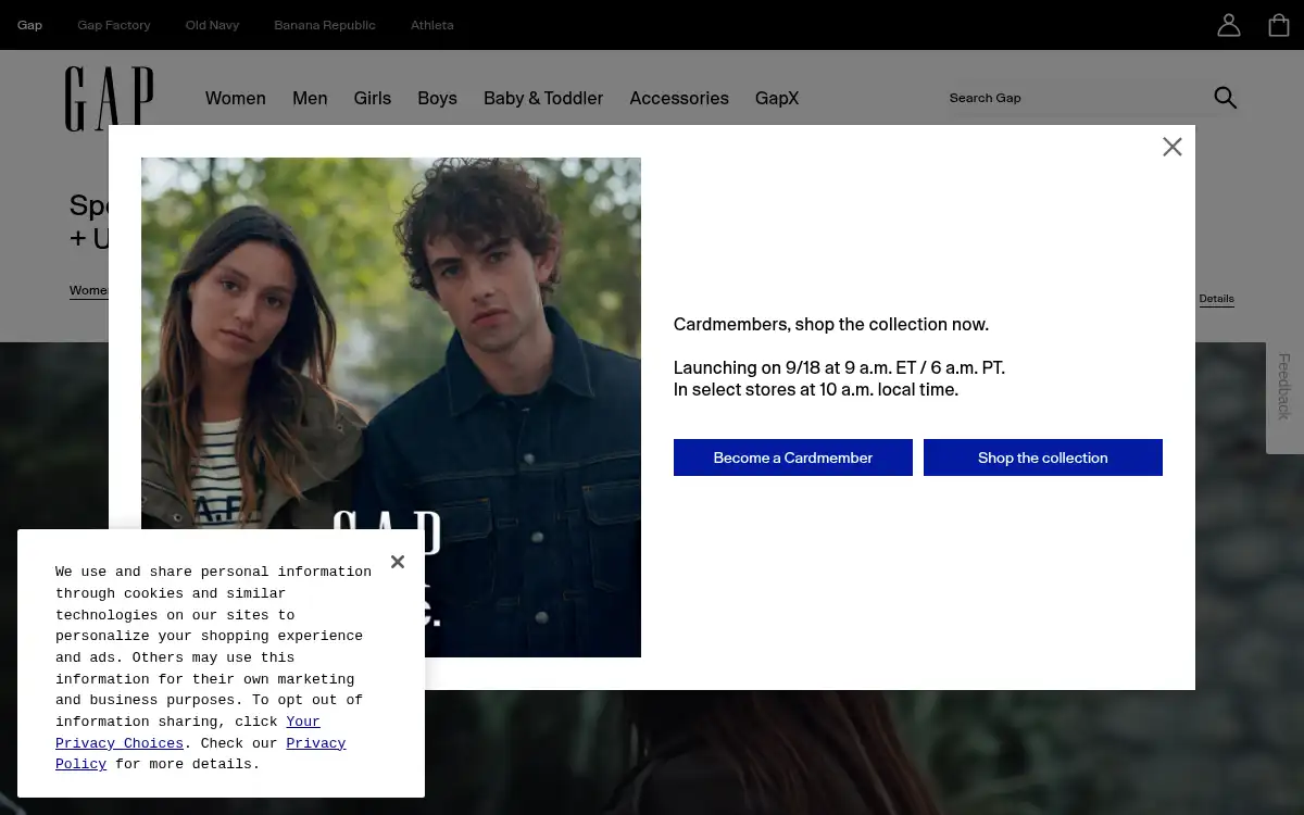 Final screenshot of https://www.gap.com