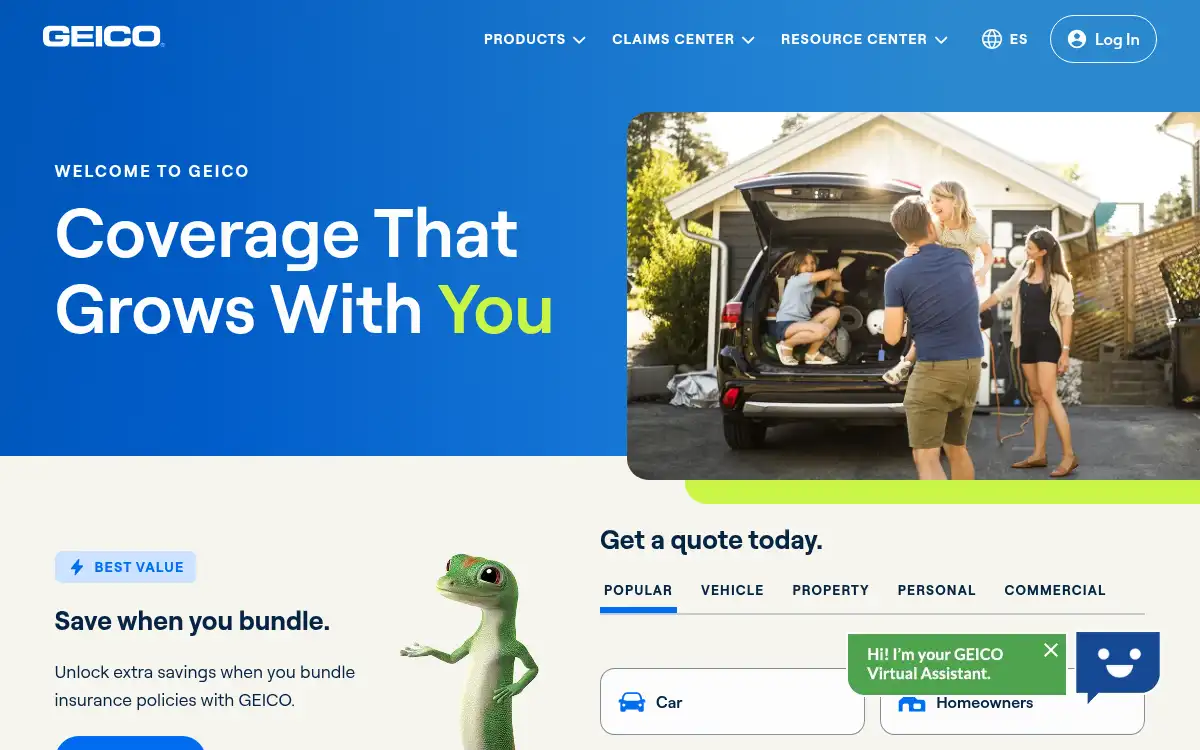 Final screenshot of https://www.geico.com