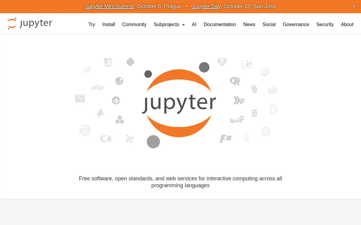 Final screenshot of https://www.jupyter.org