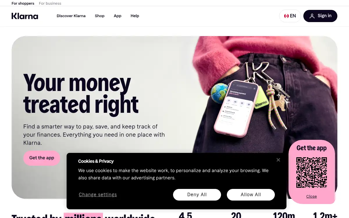 Final screenshot of https://www.klarna.com