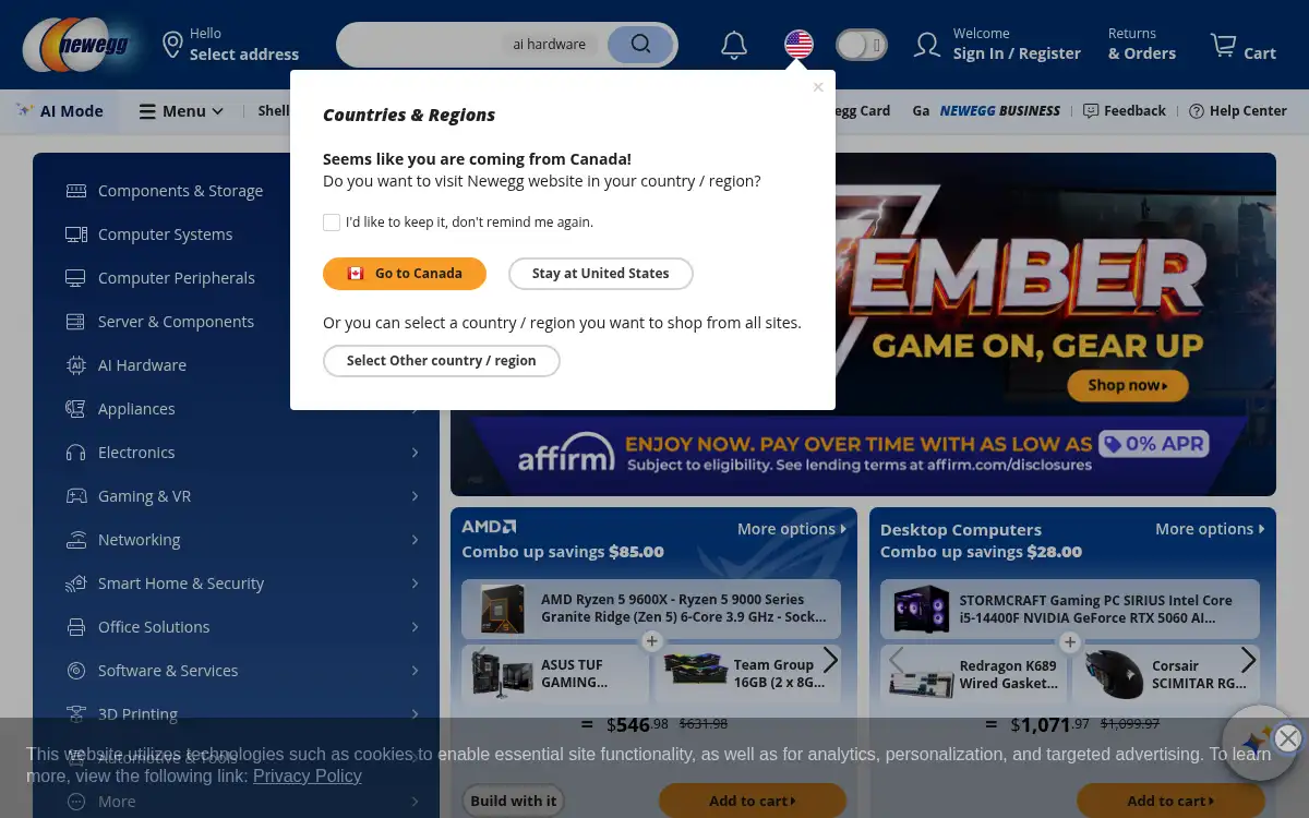 Final screenshot of https://www.newegg.com