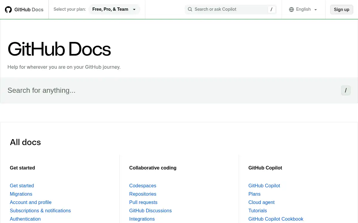 Final screenshot of https://docs.github.com