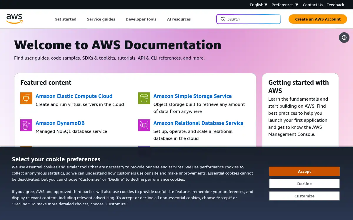 Final screenshot of https://docs.aws.amazon.com
