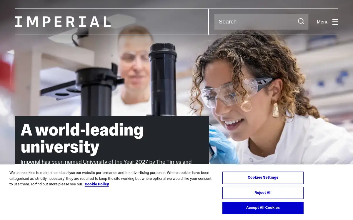 Final screenshot of https://imperial.ac.uk