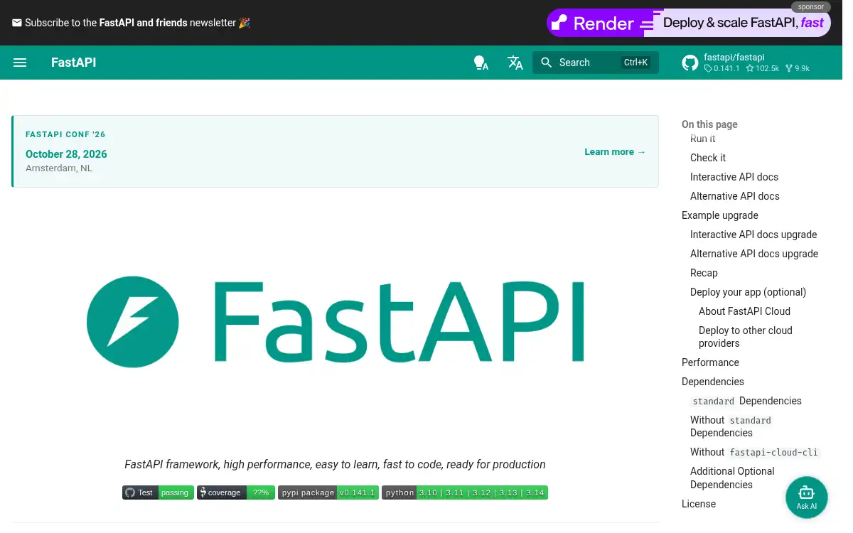 Final screenshot of https://fastapi.tiangolo.com