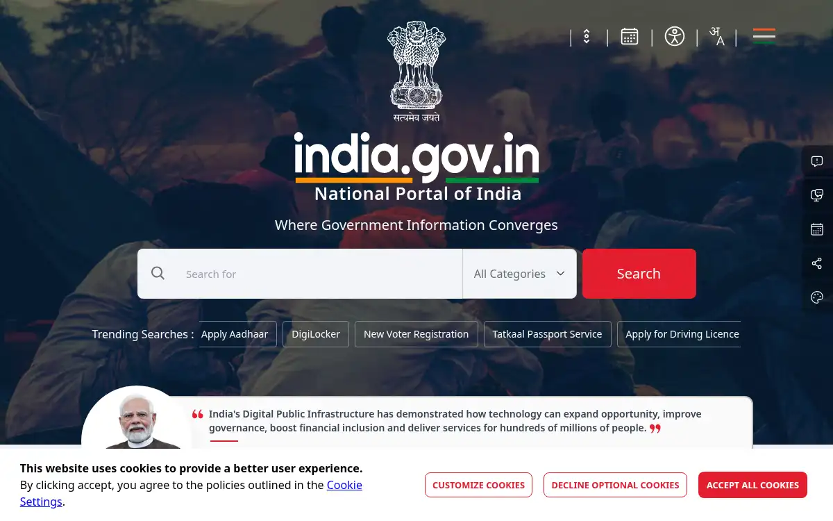 Final screenshot of https://india.gov.in