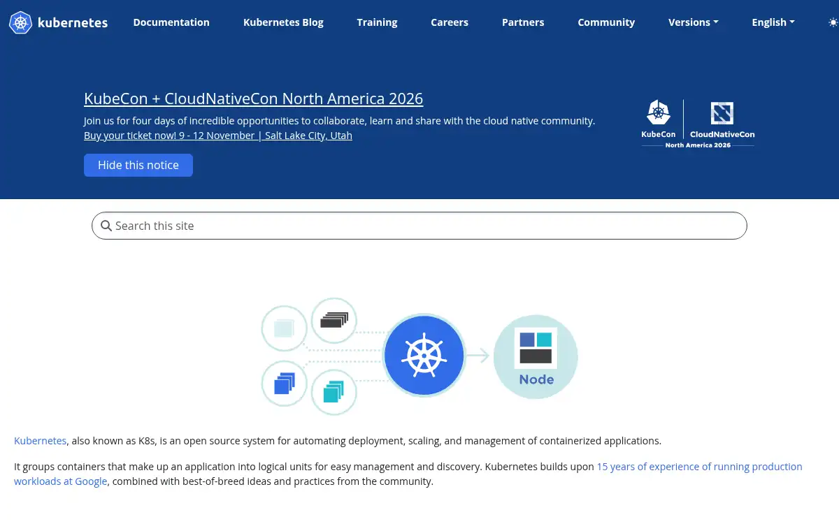 Final screenshot of https://kubernetes.io/