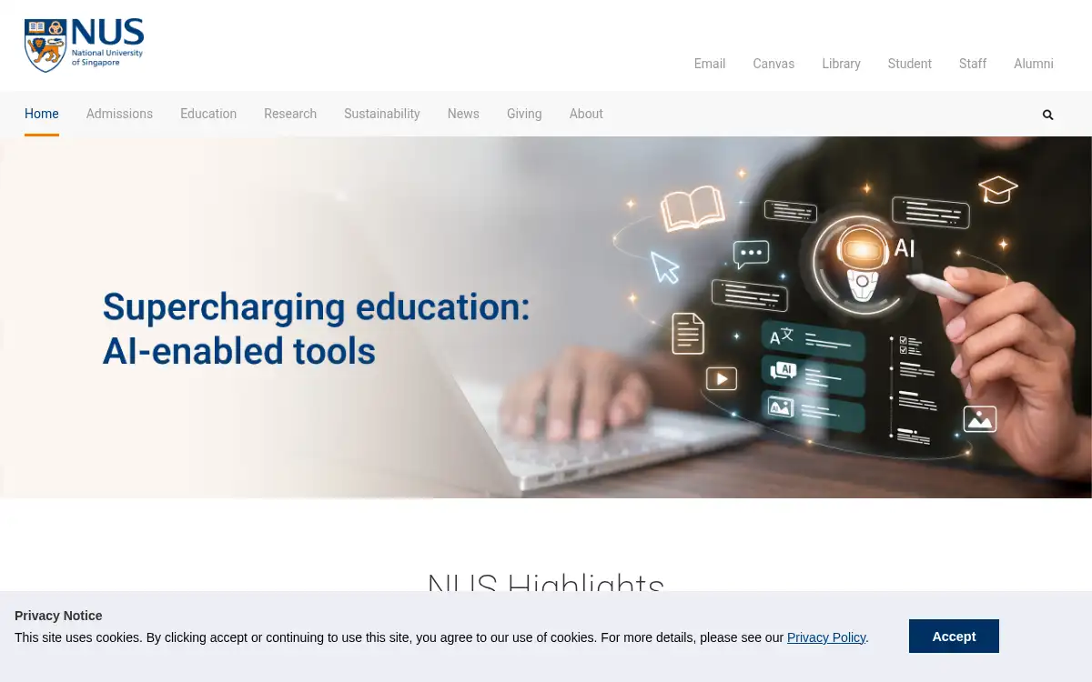 Final screenshot of https://nus.edu.sg